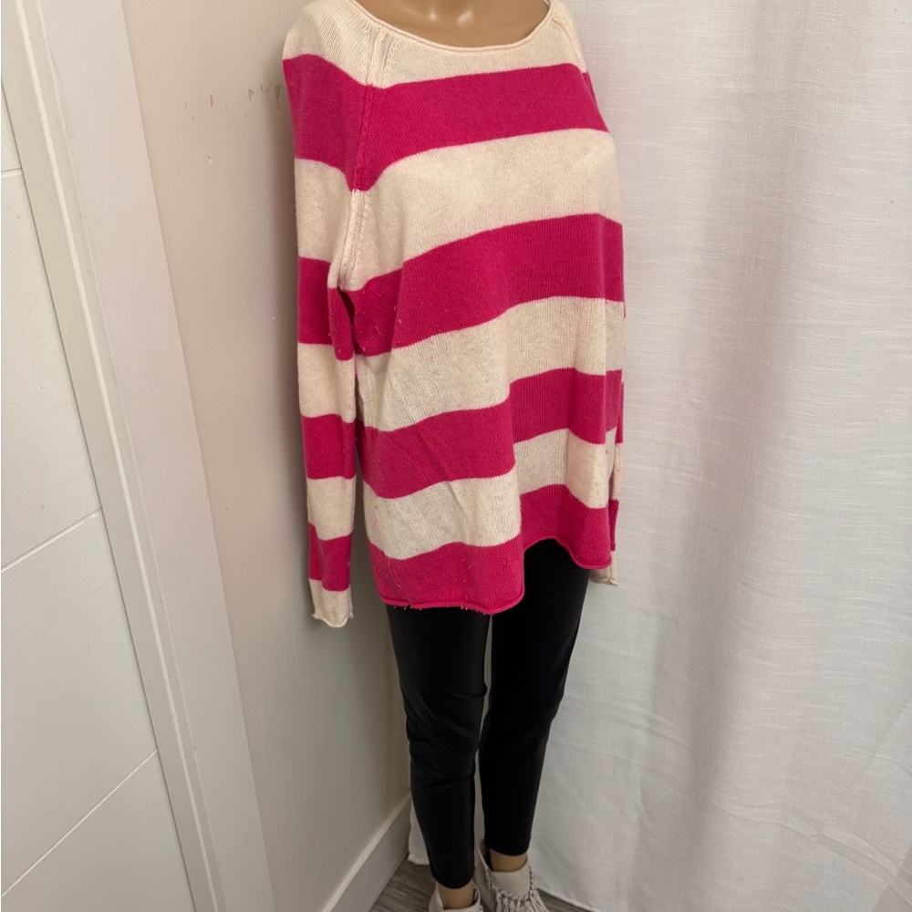 23” ptp Pink and Cream Striped Sweater